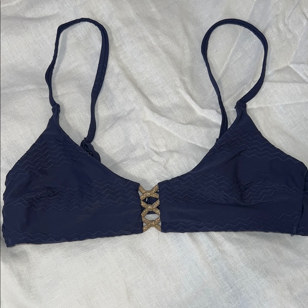 Aerie Blue Bikini Top with Geometric Gold Accent
